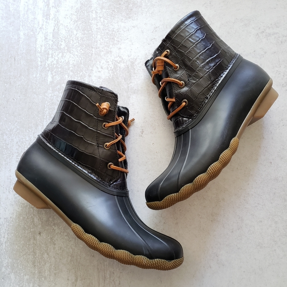 Sperry Croc Saltwater Duck Rain Winter Boots Black sz 10